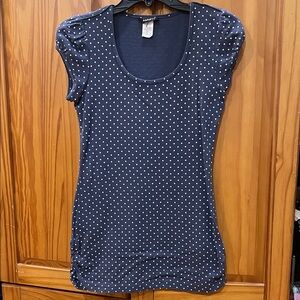Y2K! Anxiety Navy and White Polka Dot Scoop Neck Stretch Top